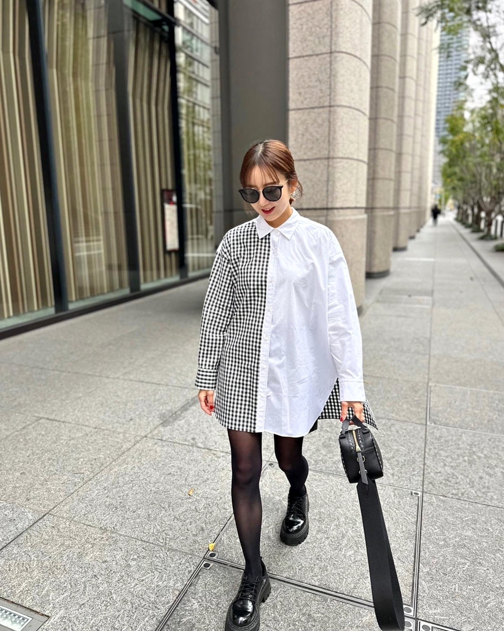SOPHIE　配色ブラウス　NAVY STRIPE×PINK