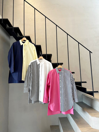 SOPHIE　配色ブラウス　NAVY STRIPE×PINK