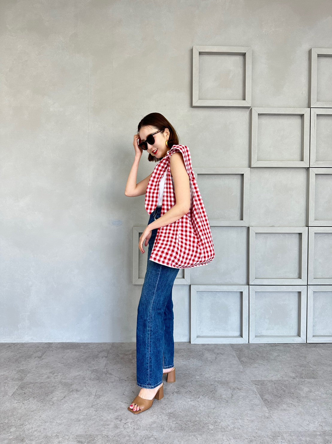 MA MANIERE　ギンガムチェックバッグ RED×WHITE