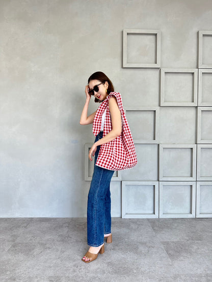 MA MANIERE　ギンガムチェックバッグ RED×WHITE