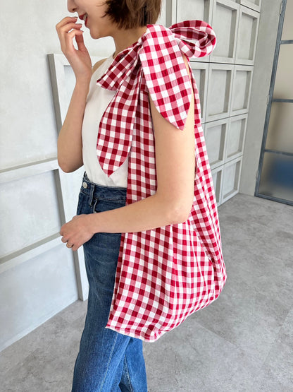 MA MANIERE　ギンガムチェックバッグ RED×WHITE