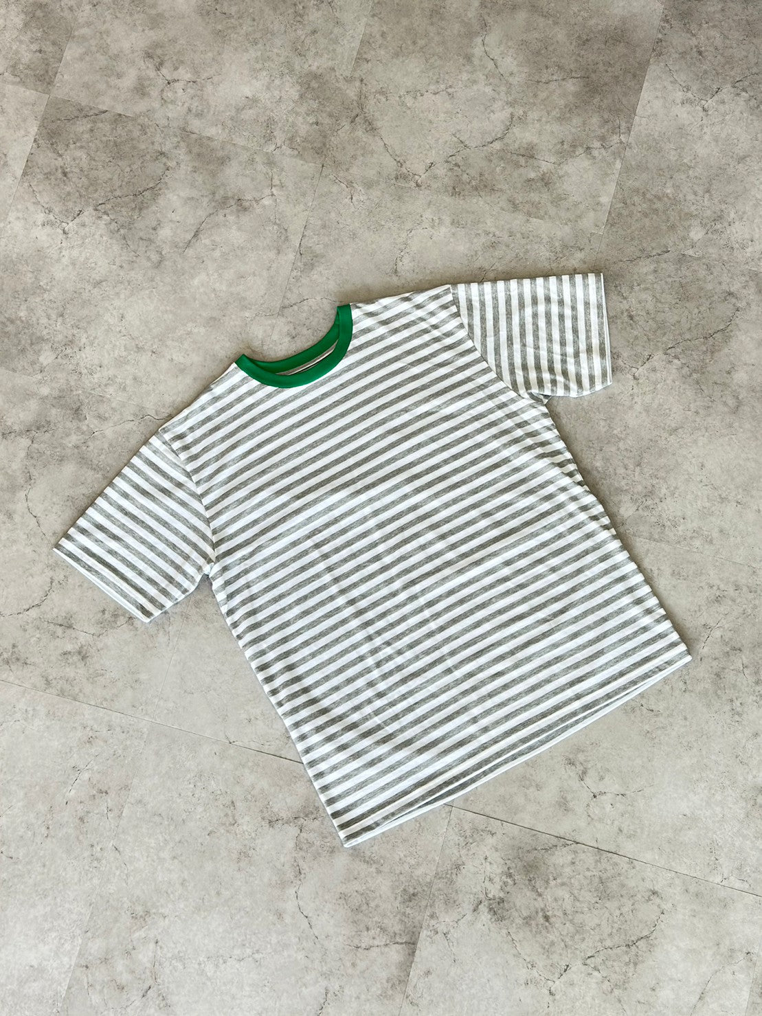 COULEUR　クルーネックボーダーカットソーGRAY×GREEN（UNISEX SIZE）