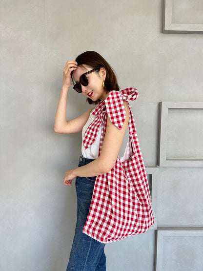 MA MANIERE　ギンガムチェックバッグ RED×WHITE