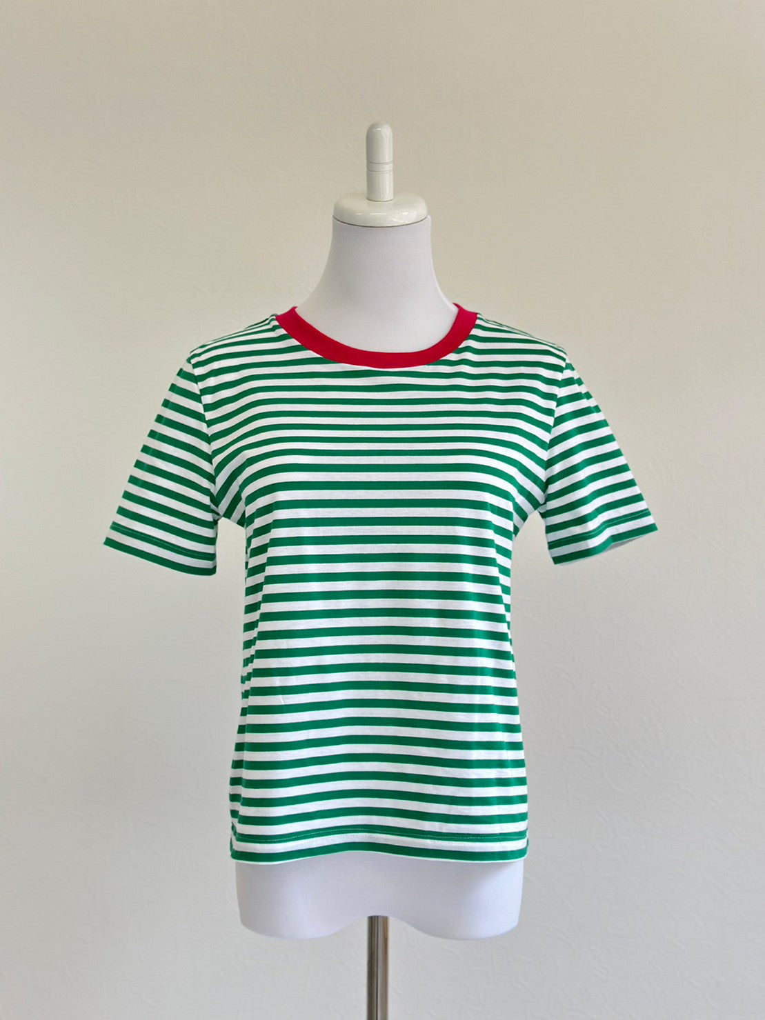 COULEUR　クルーネックボーダーカットソーGREEN×PINK（LADIES SIZE）