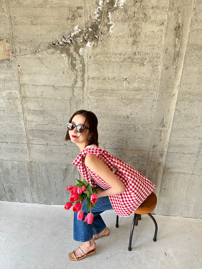 MA MANIERE　ギンガムチェックバッグ RED×WHITE