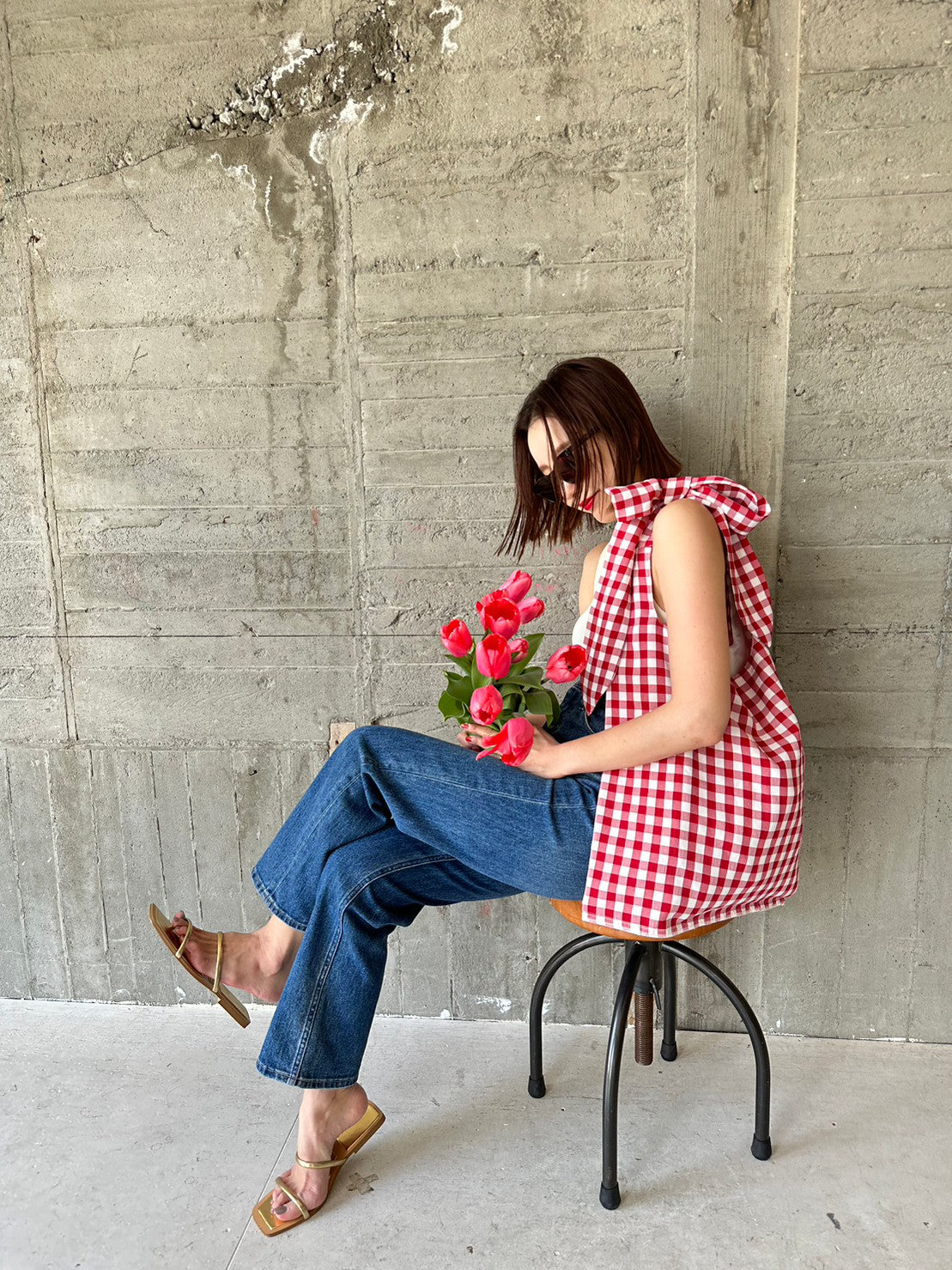 MA MANIERE　ギンガムチェックバッグ RED×WHITE