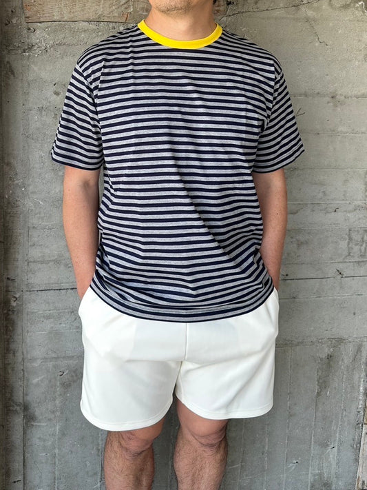 COULEUR　クルーネックボーダーカットソーNAVY×GRAY×YELLOW（UNISEX SIZE）