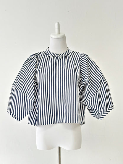 CAMILLE パフスリーブストライプシャツ NAVY