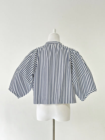 CAMILLE パフスリーブストライプシャツ NAVY
