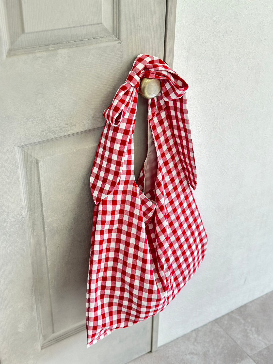 MA MANIERE　ギンガムチェックバッグ RED×WHITE