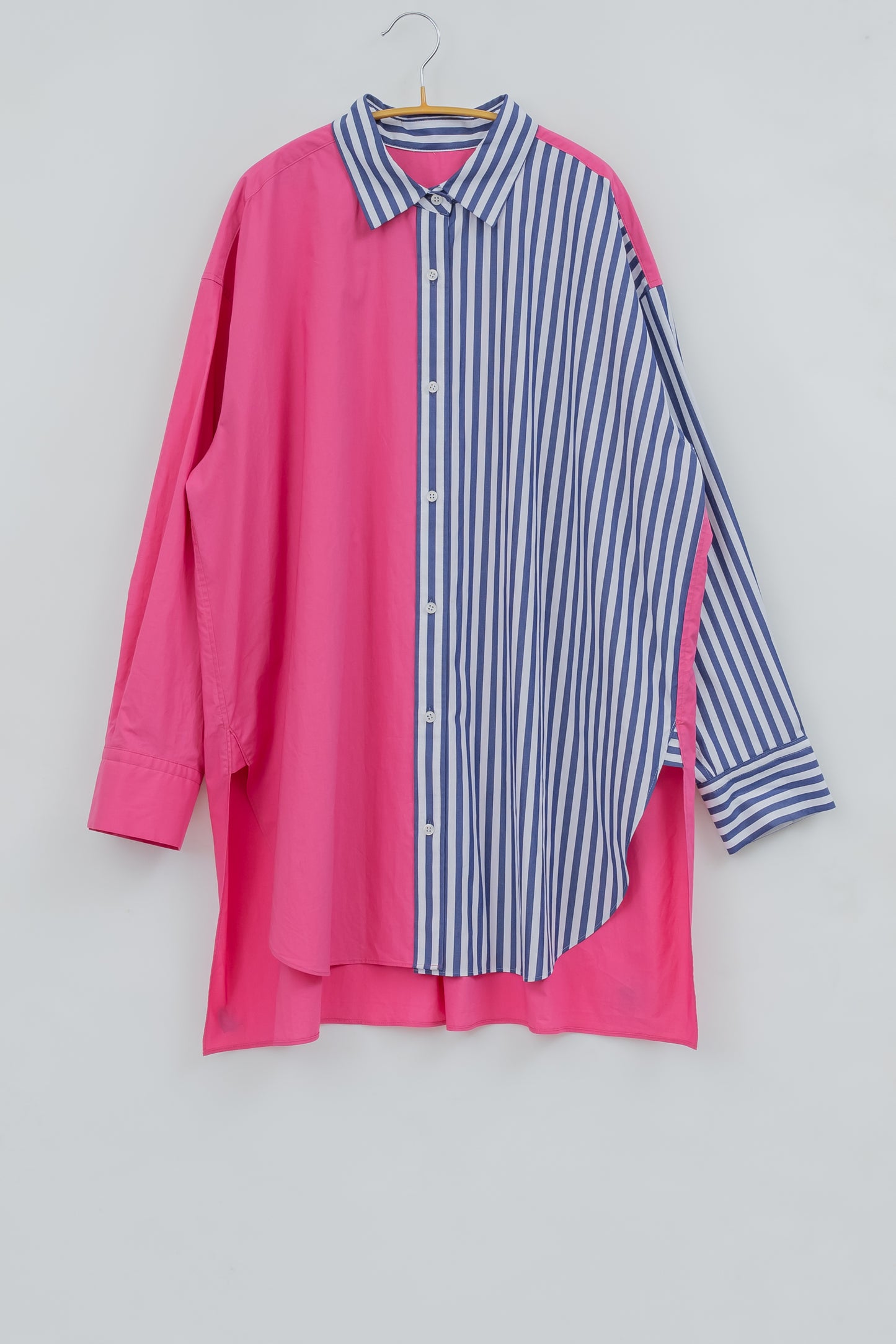 SOPHIE　配色ブラウス　NAVY STRIPE×PINK
