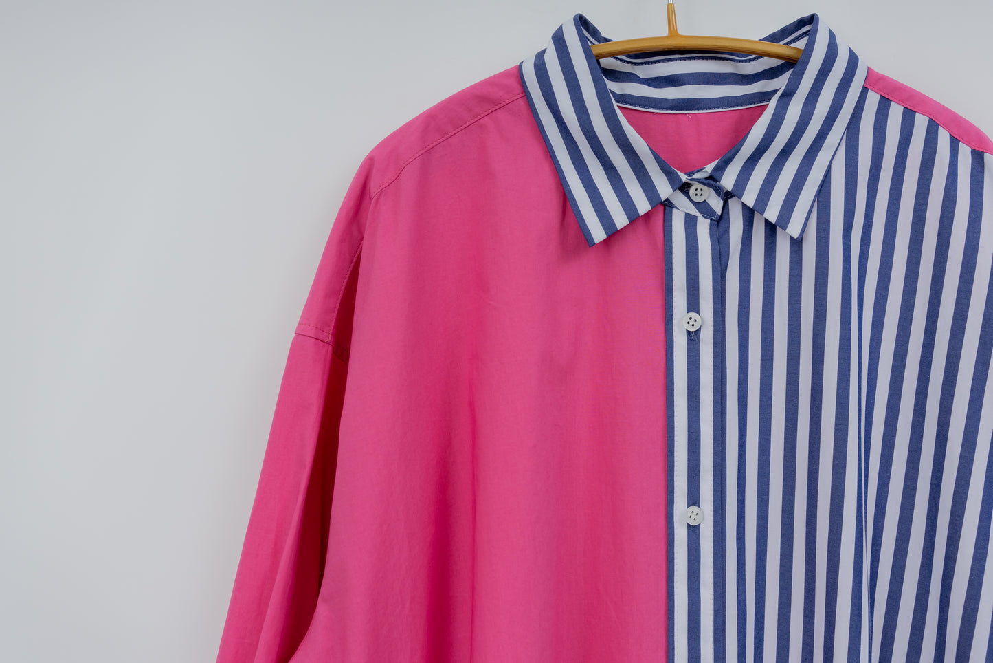 SOPHIE　配色ブラウス　NAVY STRIPE×PINK