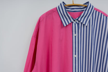 SOPHIE　配色ブラウス　NAVY STRIPE×PINK