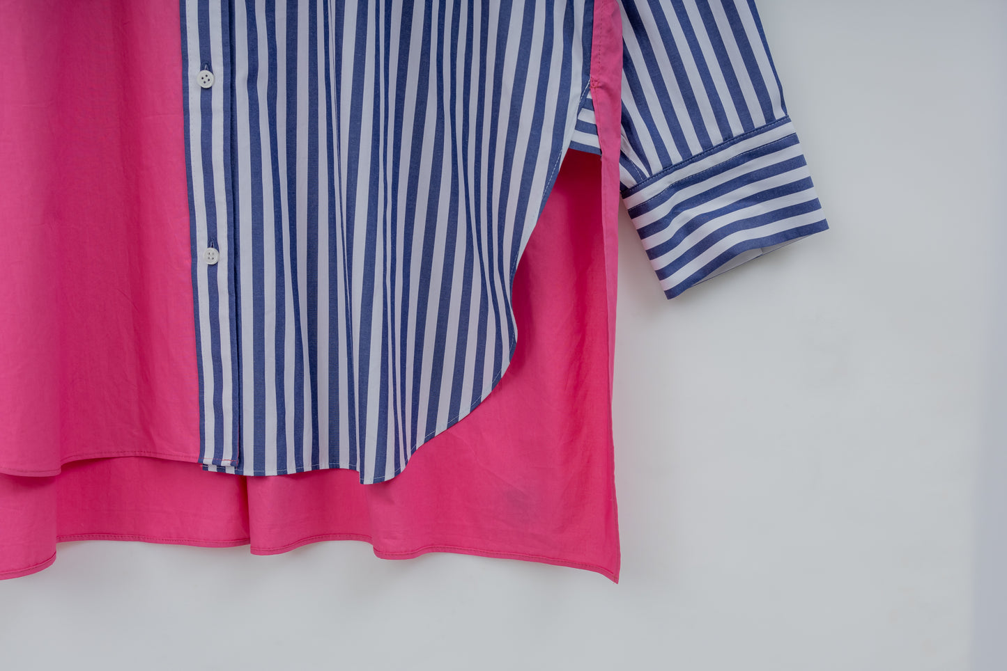 SOPHIE　配色ブラウス　NAVY STRIPE×PINK