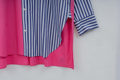 SOPHIE　配色ブラウス　NAVY STRIPE×PINK