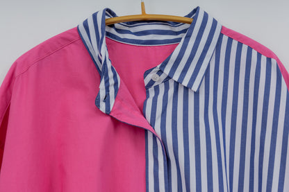 SOPHIE　配色ブラウス　NAVY STRIPE×PINK