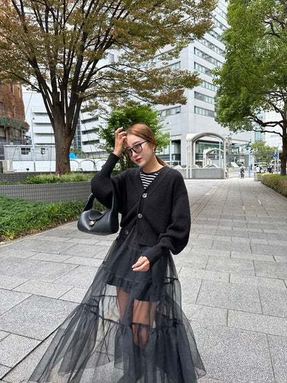 EMMA チュールスカートトップス BORDER×BLACK