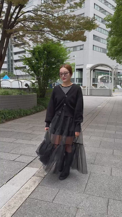 EMMA チュールスカートトップス BORDER×BLACK