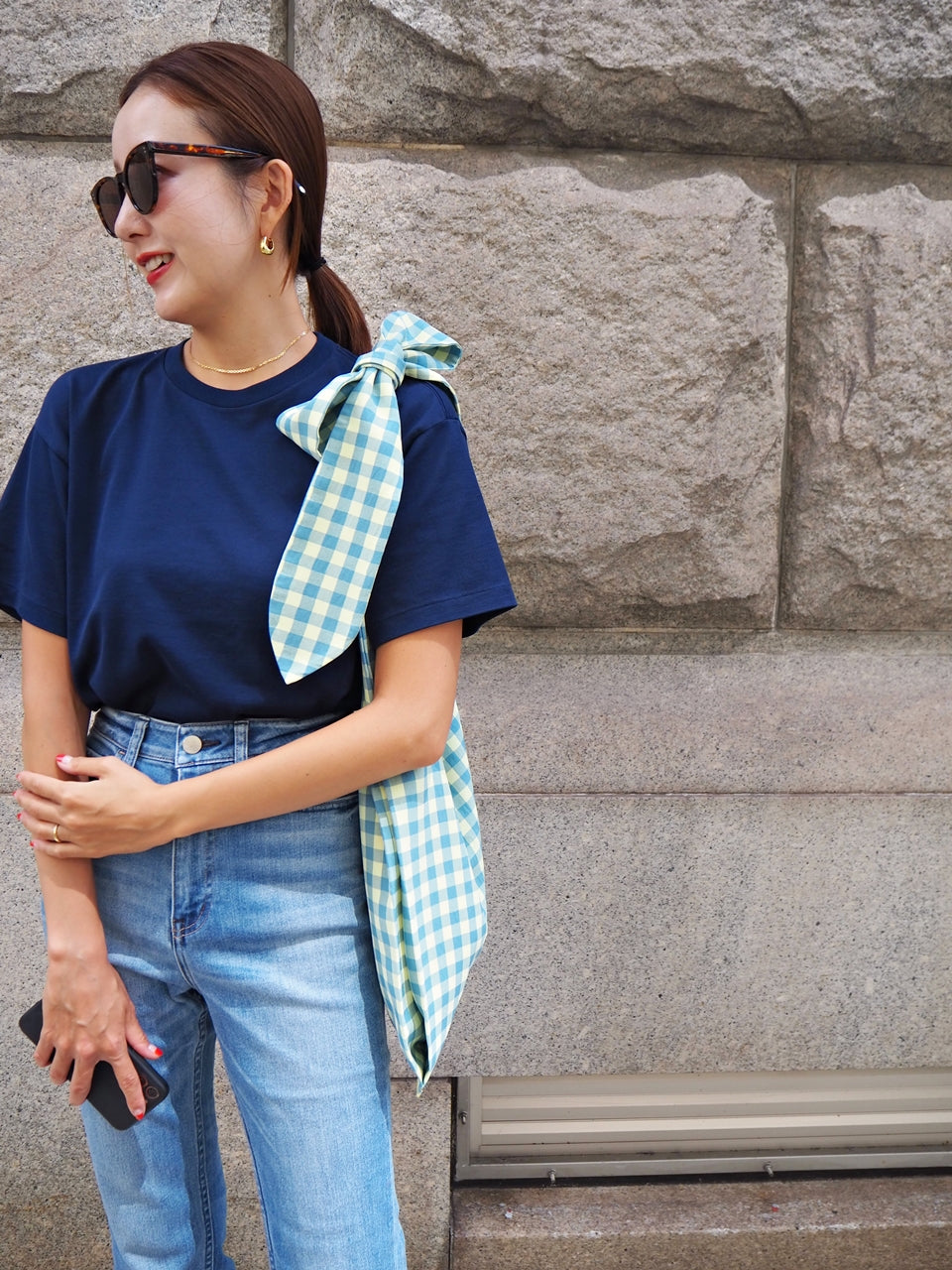 MA MANIERE　ギンガムチェックバッグ BLUE×YELLOW