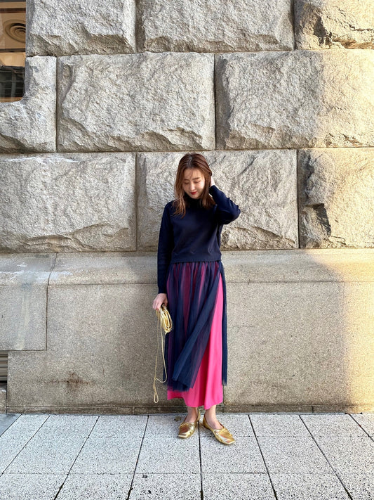 VOLER　チュール付きニット　NAVY